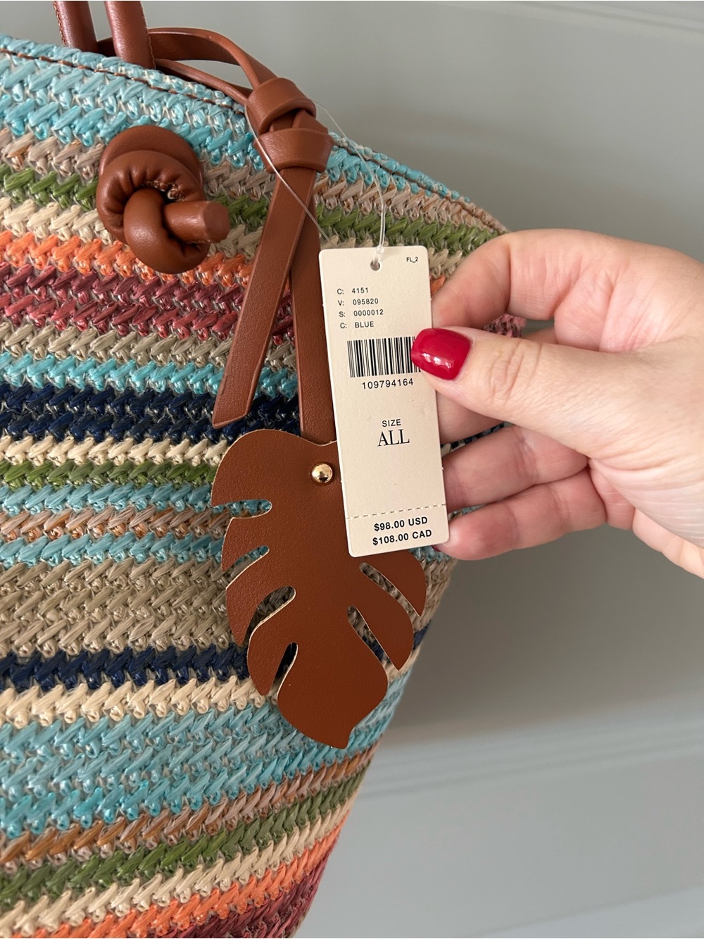 NWT Anthropologie Aota Jessica Raffia Tote Bag Blue - Picture 5 of 6